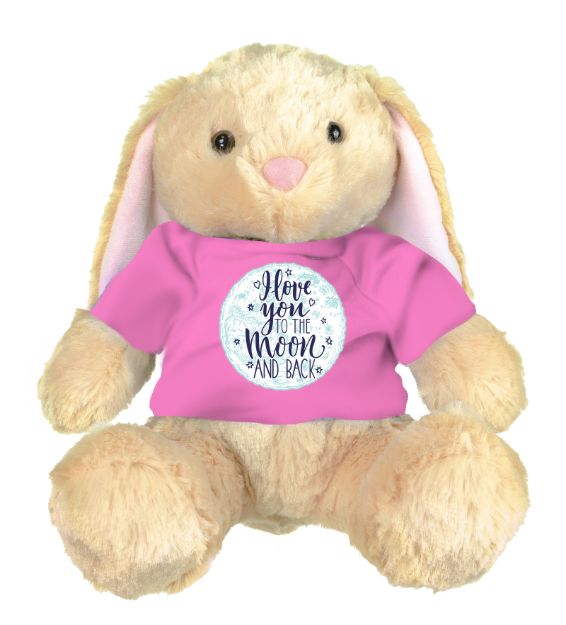 Picture of Plush Bunny with Jesus Loves Me Design on Pink T-Shirt