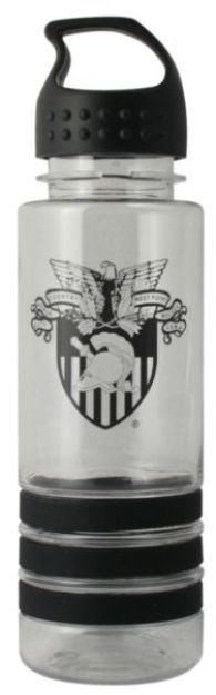 Picture of West Point Crest on Clear Bottle with Black Silicone Bands