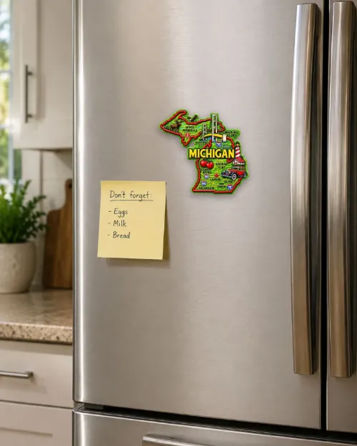 Die Cut Magnet - State of Michigan with Elements