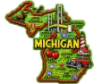 Die Cut Magnet - State of Michigan with Elements